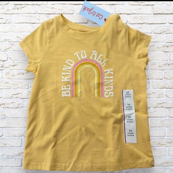 NWT Cat and Jack Yellow 'Be Kind to All Kinds' Kids T-Shirt Size 3T - Picture 1 of 3